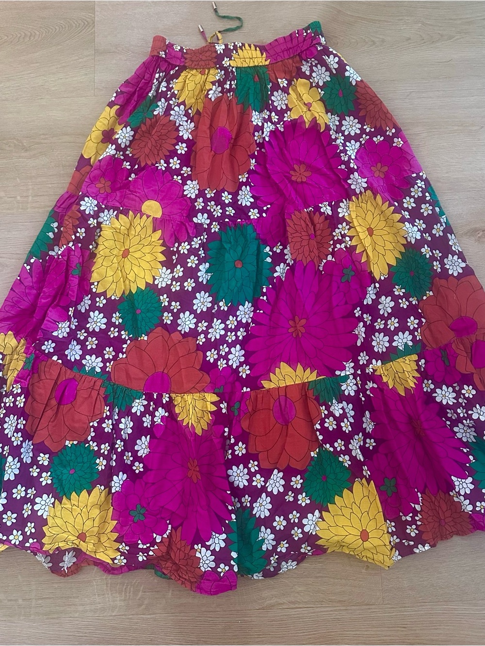 Dodo Bar Or Magenta Floral Tiered Maxi Skirt with Yellow & Green Accents - Picture 2 of 6